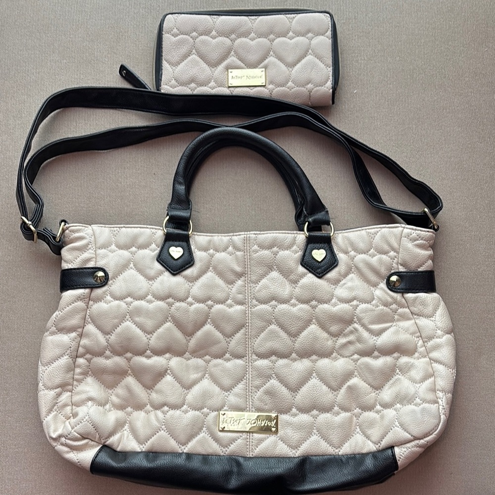 Betsey Johnson Quilted Cream Wallet and Black Shoulder Bag